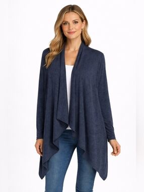 Barefoot Dreams Cozy Chic Ultra Lite Shawl Pointelle Cardi Indigo Size 1X